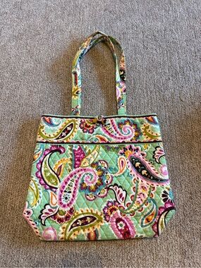 Vera Bradley Quilted Paisley Shoulder Tote in Mint, Pink, Green